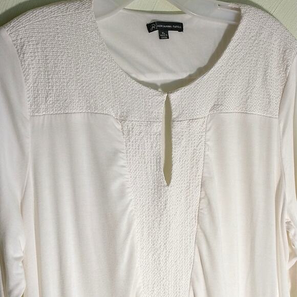 Adrianna Papell Top Women's Size XL White Knit 3/4 Sleeve Sharkbite Hem pullover - Picture 5 of 13